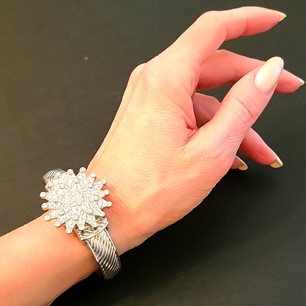 NEW Crystal Starburst Bangle-Bracelet Watch! Silver-tone, Clear Crystals